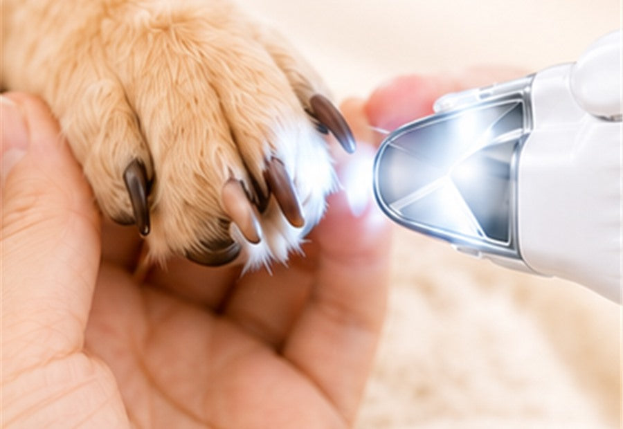 Trim a pet nail safely with LED guidance
