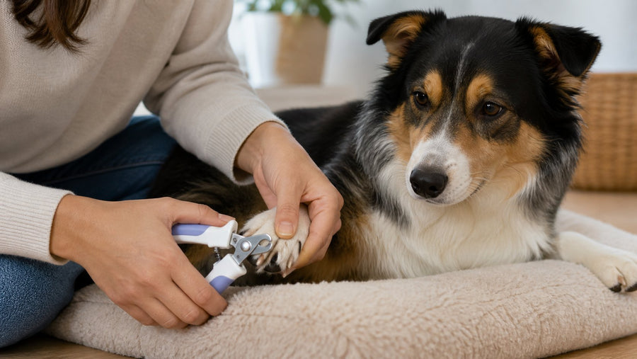 Owner safely trimming a dog dewclaw
