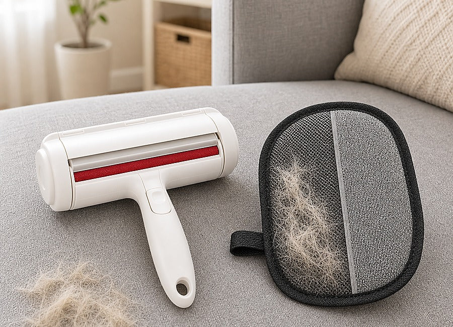 Reusable pet hair roller and glove
